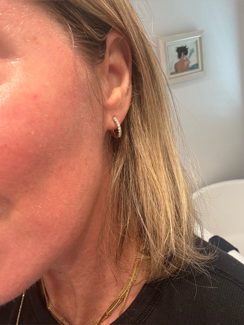 Gold 14k yellow gold with real natural diamonds.   Mini Hoop Earrings Huggies - Picture 8 of 8